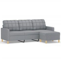 3-osobowa sofa z podnóżkiem, jasnoszara, 180 cm, tkaniną