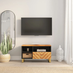 Szafka pod TV, brązowo-czarna 80x33,5x46 cm, lite drewno mango