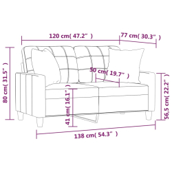 2-osobowa sofa z poduszkami, szara, 120 cm, sztuczna skóra