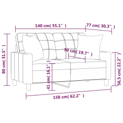 2-osobowa sofa z poduszkami, szara, 140 cm, sztuczna skóra
