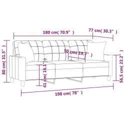 3-osobowa sofa z poduszkami, szara, 180 cm, sztuczna skóra