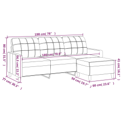 3-osobowa sofa z podnóżkiem winna czerwień 180 cm, tkaniną