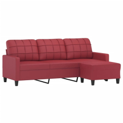 3-osobowa sofa z podnóżkiem, winna czerwień, 180 cm, ekoskóra
