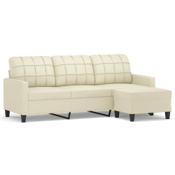 3-osobowa sofa z podnóżkiem, kremowa, 180 cm, sztuczna skóra