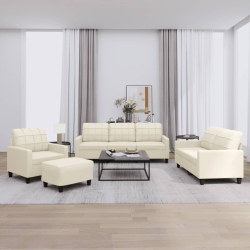 4-osobowa sofa z poduszkami, kremowa, sztuczna skóra