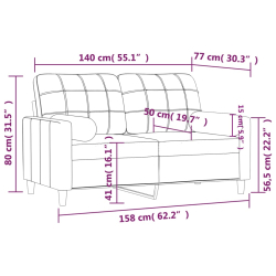 2-osobowa sofa z poduszkami, taupe, 140 cm, tkanina