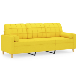 3-osobowa sofa z poduszkami, żółta, 180 cm, tkanina