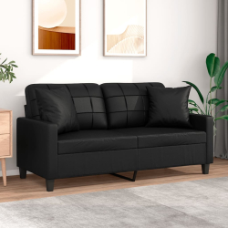 2-osobowa sofa z poduszkami, czarna, 140 cm, sztuczna skóra