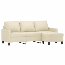 3-osobowa sofa z podnóżkiem, kremowa, 180 cm, sztuczna skóra