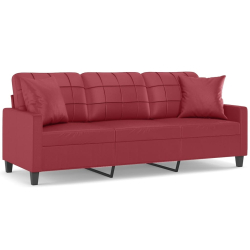 3-os. sofa z poduszkami, winna czerwień, 180 cm, sztuczna skóra