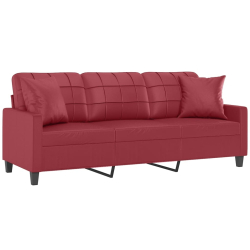 3-os. sofa z poduszkami, winna czerwień, 180 cm, sztuczna skóra