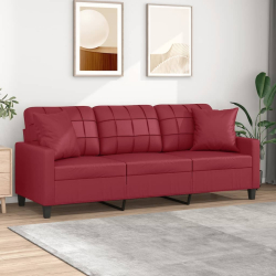 3-os. sofa z poduszkami, winna czerwień, 180 cm, sztuczna skóra