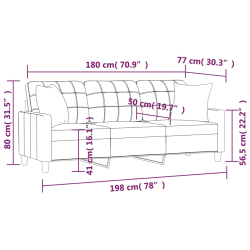 3-osobowa sofa z poduszkami, kremowa, 180 cm, sztuczna skóra