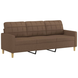 3-osobowa sofa z poduszkami, brązowa, 180 cm, tkanina