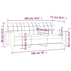 3-osobowa sofa z poduszkami, brązowa, 180 cm, tkanina