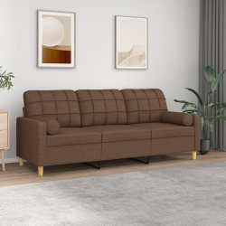 3-osobowa sofa z poduszkami, brązowa, 180 cm, tkanina