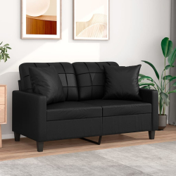 2-osobowa sofa z poduszkami, czarna, 120 cm, sztuczna skóra