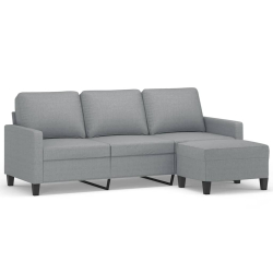 3-osobowa sofa z podnóżkiem, jasnoszara, 180 cm, tkaniną