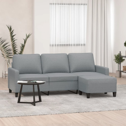 3-osobowa sofa z podnóżkiem, jasnoszara, 180 cm, tkaniną