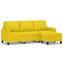 3-osobowa sofa z podnóżkiem, jasnożółty, 180 cm, tkaniną