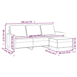 3-osobowa sofa z podnóżkiem, jasnożółty, 180 cm, tkaniną