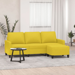 3-osobowa sofa z podnóżkiem, jasnożółty, 180 cm, tkaniną