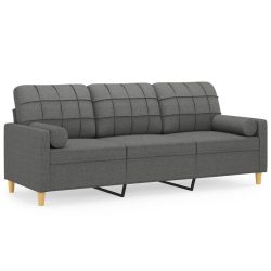 3-osobowa sofa z poduszkami, ciemnoszara, 180 cm, tkanina