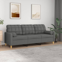 3-osobowa sofa z poduszkami, ciemnoszara, 180 cm, tkanina