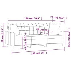 3-osobowa sofa z poduszkami, czarna, 180 cm, sztuczna skóra