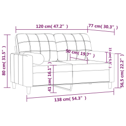 2-osobowa sofa z poduszkami, czarna, 120 cm, tkanina