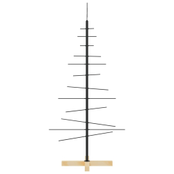 Metalowa choinka z drewnianą podstawą, czarna, 120 cm