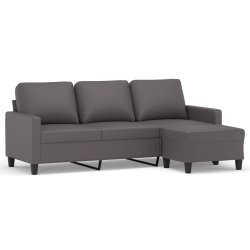 3-osobowa sofa z podnóżkiem, szary, 180 cm, sztuczna skóra