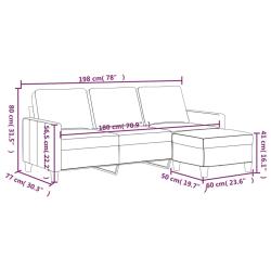 3-osobowa sofa z podnóżkiem, szary, 180 cm, sztuczna skóra
