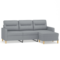 3-osobowa sofa z podnóżkiem, jasnoszara, 180 cm, tkaniną