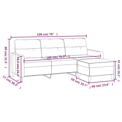 3-osobowa sofa z podnóżkiem, jasnoszara, 180 cm, tkaniną