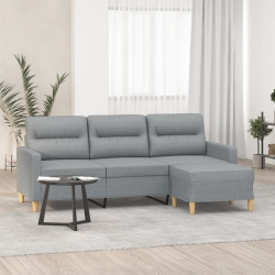 3-osobowa sofa z podnóżkiem, jasnoszara, 180 cm, tkaniną