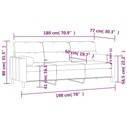 3-osobowa sofa z poduszkami, jasnoszara, 180 cm, tkanina