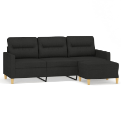 3-osobowa sofa z podnóżkiem, czarna, 180 cm, tkaniną