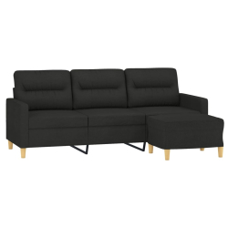 3-osobowa sofa z podnóżkiem, czarna, 180 cm, tkaniną
