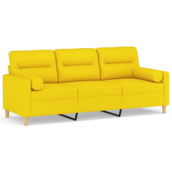 3-osobowa sofa z poduszkami, jasnożółta, 180 cm, tkanina