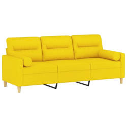3-osobowa sofa z poduszkami, jasnożółta, 180 cm, tkanina