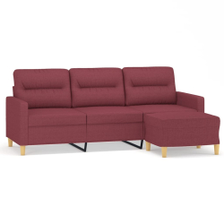 3-osobowa sofa z podnóżkiem winna czerwień 180 cm, tkaniną