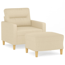 Fotel z podnóżkiem, kremowy, 60 cm, obity tkaniną