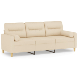 3-osobowa sofa z poduszkami, kremowa, 180 cm, tkanina