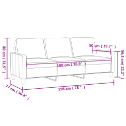 3-osobowa sofa, czarna, 180 cm, obita sztuczną skórą