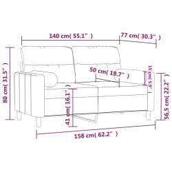2-osobowa sofa z poduszkami, brązowa, 140 cm, tkanina