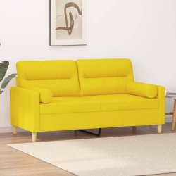 2-osobowa sofa z poduszkami, jasnożółta, 140 cm, tkanina