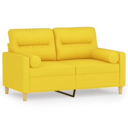 2-osobowa sofa z poduszkami, jasnożółta, 120 cm, tkanina