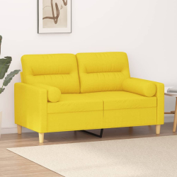 2-osobowa sofa z poduszkami, jasnożółta, 120 cm, tkanina