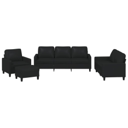 4-osobowa sofa z poduszkami, czarna, sztuczna skóra